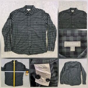 Ash & Erie Shirt Mens Medium Green Plaid Flannel Button‎ Down Slim Long Sleeve